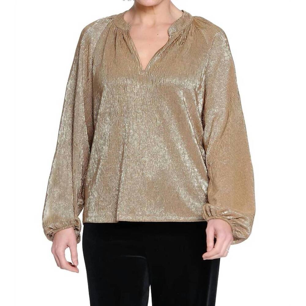 NEW TRU LUXE metallic popover top in gold